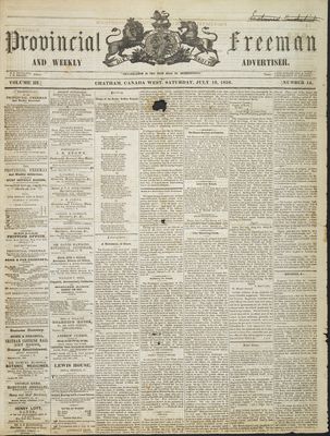 Provincial Freeman (Toronto and Chatham, ON), 19 Jul 1856