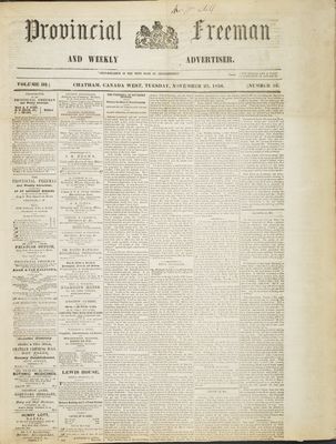 Provincial Freeman (Toronto and Chatham, ON), 25 Nov 1856