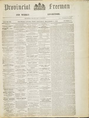 Provincial Freeman (Toronto and Chatham, ON), 6 Dec 1856