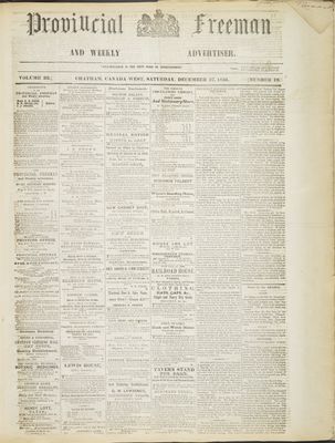 Provincial Freeman (Toronto and Chatham, ON), 27 Dec 1856