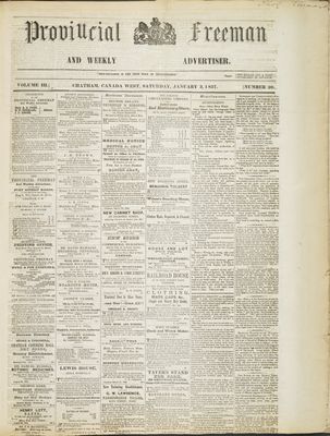 Provincial Freeman (Toronto and Chatham, ON), 3 Jan 1857