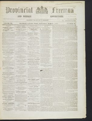 Provincial Freeman (Toronto and Chatham, ON), 7 Mar 1857