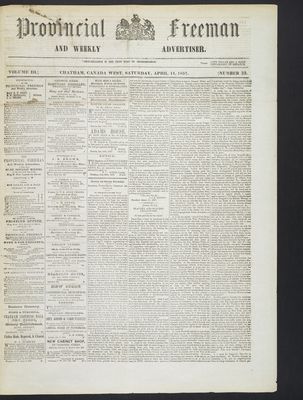 Provincial Freeman (Toronto and Chatham, ON), 11 Apr 1857