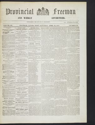 Provincial Freeman (Toronto and Chatham, ON), 25 Apr 1857