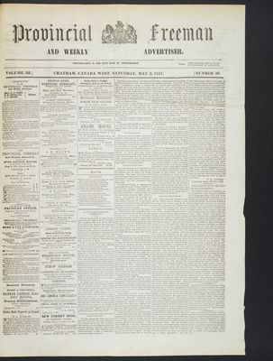 Provincial Freeman (Toronto and Chatham, ON), 2 May 1857