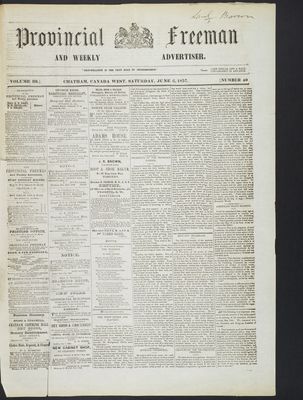 Provincial Freeman (Toronto and Chatham, ON), 6 Jun 1857