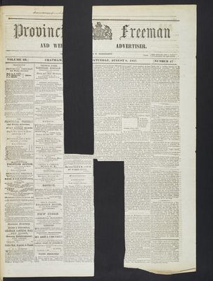 Provincial Freeman (Toronto and Chatham, ON), 8 Aug 1857