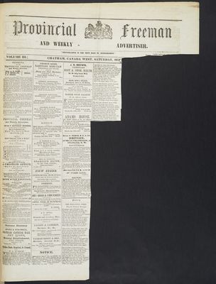 Provincial Freeman (Toronto and Chatham, ON), 13 Sep 1857