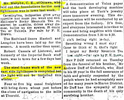 Port Colborne Times, November 28th, 1907.