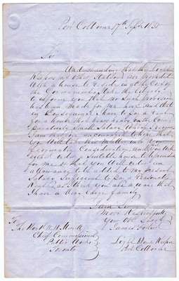 James Fortier Letter To W.H. Merritt, Chief Commissioner of Public Works in Toronto- 1850