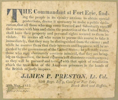 Proclamation By Lt. Col.  Jas. P. Preston of the Invading American Army