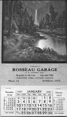 Rosseau Garage Calendar 1937 - RI0012