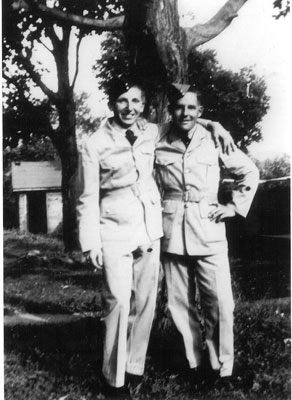 Morden, Edmond &quot;Ed&quot; Albert (on right) with a buddy - Vet WW II - 1940s - RP0120