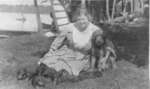Woman with dog and puppies at Fettercairn