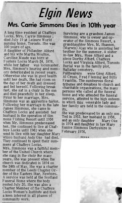 Obituary for Carrie Alford Simmons 1876-1976