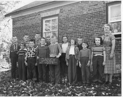 Nina Churchill and her class in 1953 at Dancy School SS#10 Elgin