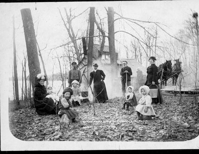 Making maple syrup on the Knowlton farm in Crosby 1911