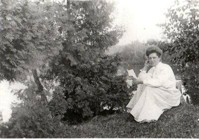 Woman reading letter at Chaffey's c.1907