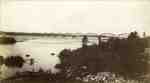 Train crossing railway bridge, which was built in 1887.  A WM Dunlop copy
