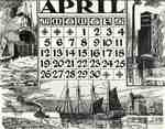 April 1903 Calendar  Sault Locks - Upper left / Midland - Upper right / Tug towing schooner - Lower foreground