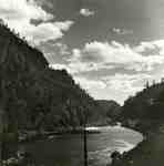 Untitled (River in canyon with telephone pole in foreground)  (photo: b&w)