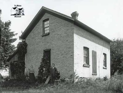 Rural Brick House, Two Men and a Woman, c. 1902-1906