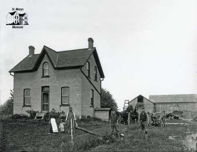 Brick Farmhouse, Family, Horses and Barn, c. 1902-1906