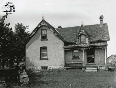 Woman, Child and Dog with Brick Farmhouse, c. 1902-1906