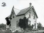 Large Rural Brick House, Woman and Four Girls, c. 1902-1906