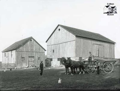 Barns, Horses and Three Farmers, c. 1902-1906