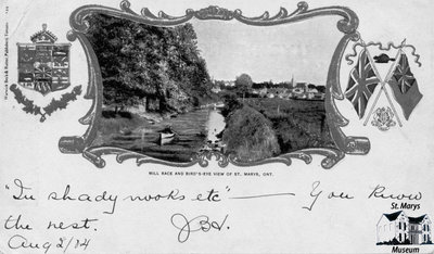 Mill Race and Bird's Eye View of St. Marys, Ont.