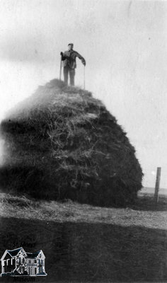 Man Standing on Straw Stack