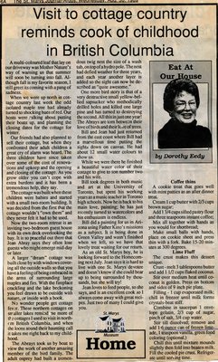 &quot;Visit to cottage country reminds cook of childhood in British Columbia&quot;, Eat at Our House, 30 August 1989