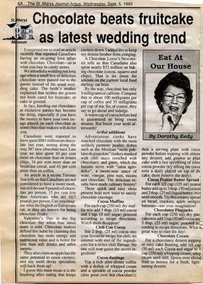 &quot;Chocolate beats fruitcake as latest wedding trend&quot;, Eat at Our House, 5 September 1990