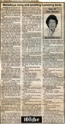 &quot;Melodious song and scolding humming birds&quot;, Eat at Our House, 9 January 1991