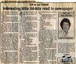 "Interesting little tid-bits read in newspaper", Eat at Our House, 27 February 1991