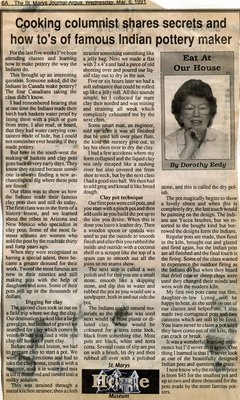 &quot;Cooking columnist shares secrets and how to's of famous Indian pottery maker&quot;, Eat at Our House, 6 March 1991