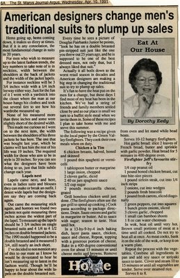 &quot;American designers change men's traditional suits to plump up sales&quot;, Eat at Our House, 10 April 1991