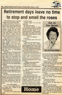 &quot;Retirement days leave no time to stop and smell the roses&quot;, Eat at Our House, 4 September 1991