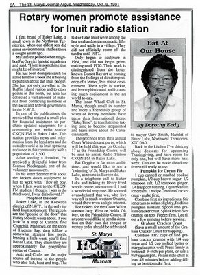 &quot;Rotary women promote assistance for Inuit radio station&quot;, Eat at Our House, 9 October 1991