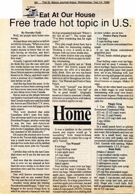 &quot;Free trade hot topic in U.S.&quot;, Eat at Our House, 14 December 1988