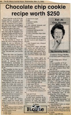 &quot;Chocolate chip cookie recipe worth $250&quot;, Eat at Our House, 11 March 1992