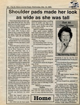 &quot;Shoulder pads made her look as wide as she is tall&quot;, Eat at Our House, 18 March 1992