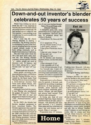 &quot;Down-and-out inventor's blender celebrates 50 years of success&quot;, Eat at Our House, 13 May 1992