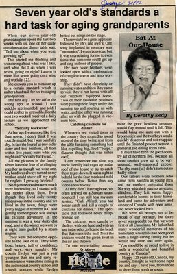 &quot;Seven year old's standards a hard task for aging grandparents&quot;, Eat at Our House, 30 June 1992