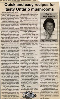 &quot;Quick and easy recipes for tasty Ontario mushrooms&quot;, Eat at Our House, 1 September 1993