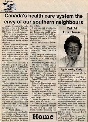 &quot;Canada's health care system the envy of our southern neighbours&quot;, Eat at Our House, 1993