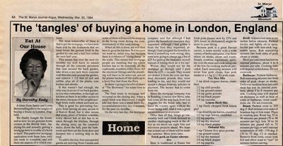 &quot;The 'tangles' of buying a home in London, England&quot;, Eat at Our House, 30 March 1994