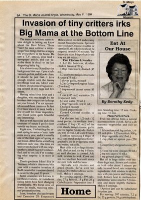 &quot;Invasion of tiny critters irks Big Mama at the Bottom Line&quot;, Eat at Our House, 11 May 1994