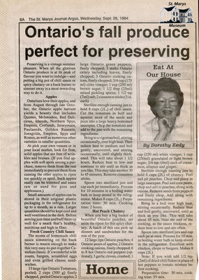 &quot;Ontario's fall produce perfect for preserving&quot;, Eat at Our House, 28 September 1994